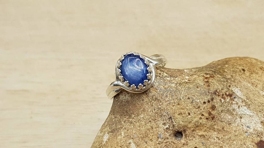 Oval Blue Kyanite adjustable ring. 925 sterling silver rings for women