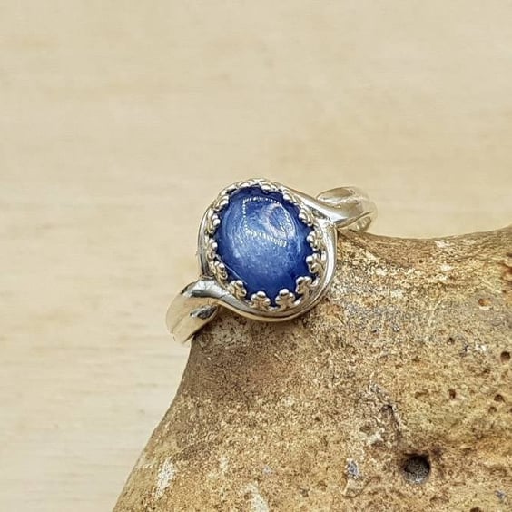 Oval Blue Kyanite adjustable ring. 925 sterling silver rings for women
