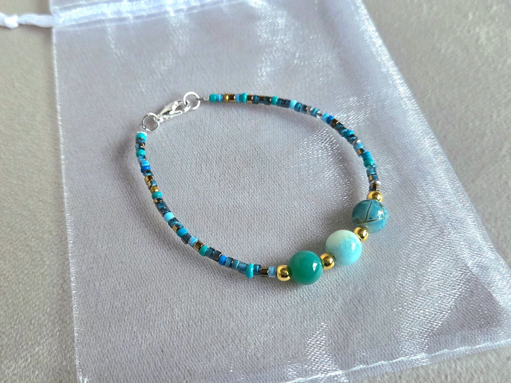 Turquoise Blue Beaded Bracelet 