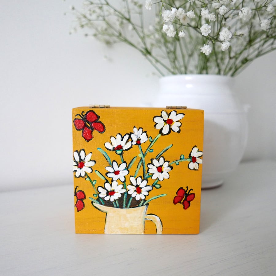 Yellow Gold Jewellery Box, Daisy Paintings, Free Shipping UK, Craftmas