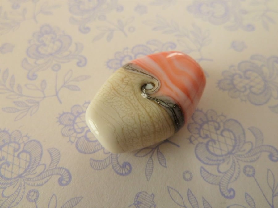 lampwork glass orange and ivory focal bead