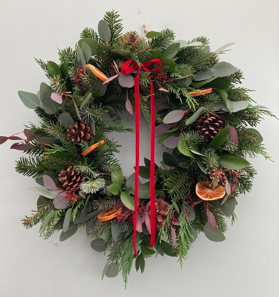 Traditional fresh Christmas wreath 