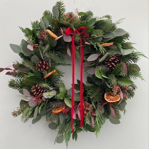 Traditional fresh Christmas wreath 