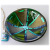 Fused Glass Bowl Round 12cm Green Dichroic 043