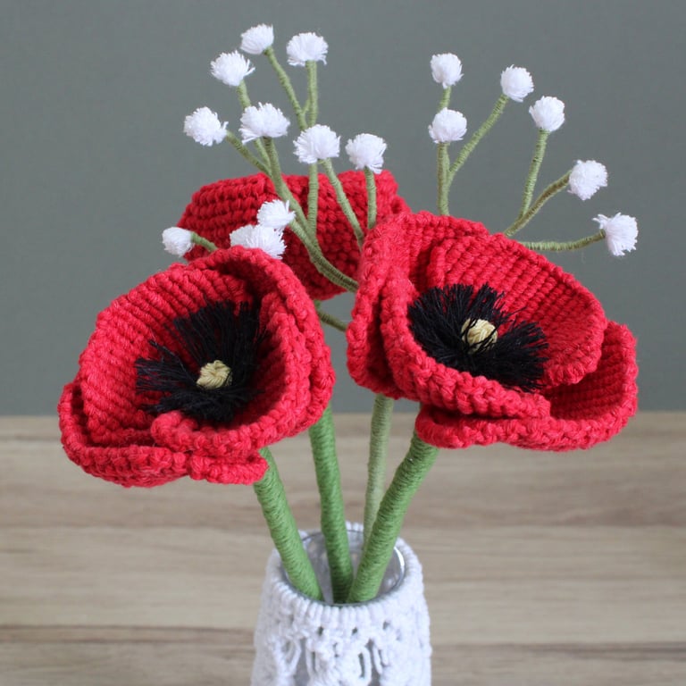 poppy, macrame flower, floral poppy, single stem remembrance poppy 