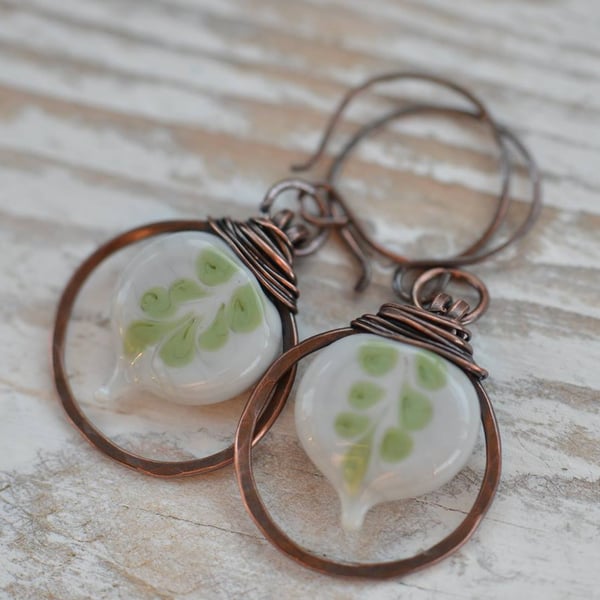 Handmade Copper Lampwork Glass Bead Earrings