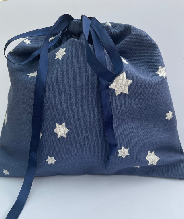 Navy with silver white stars cotton cloth gift or storage bag