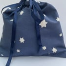 Navy with silver white stars cotton cloth gift or storage bag