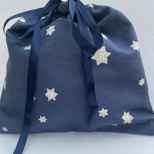 Navy with silver white stars cotton cloth gift or storage bag