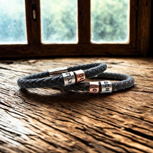 10th Birthday Gift - Personalised Leather Bracelet - Son Brother Grandson Nephew