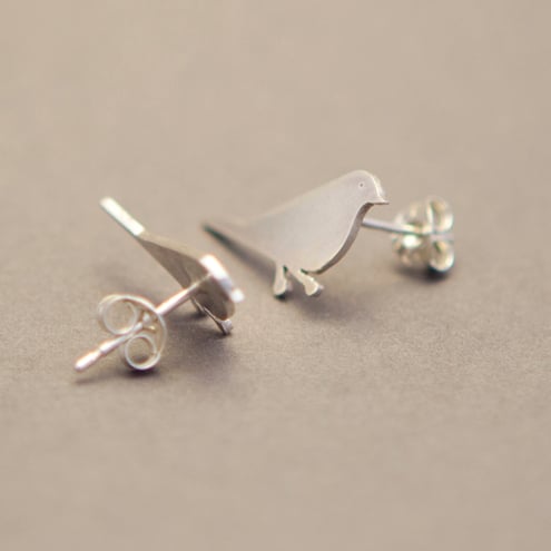 Mistle Thrush Silver Stud Earrings