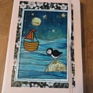 Quirky art , whimsical A5 lined hardback notebook with original puffin picture