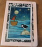 Quirky art , whimsical A5 lined hardback notebook with original puffin picture