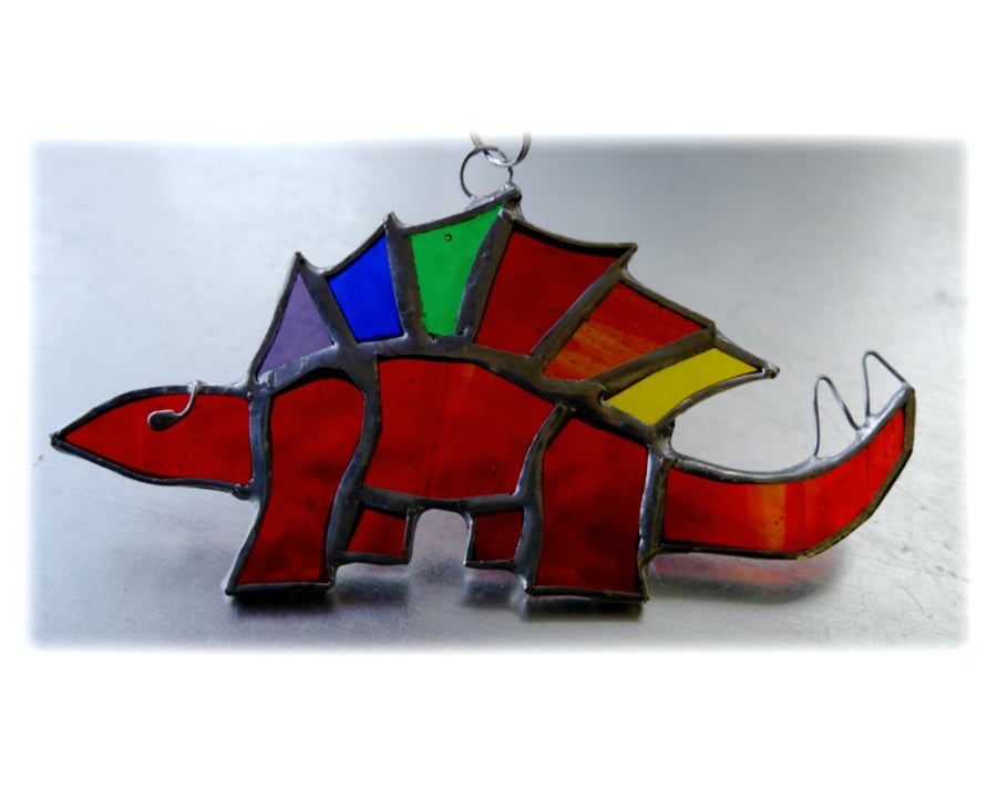 Dinosaur Suncatcher Stained Glass Stegosaurus Rainbow 024