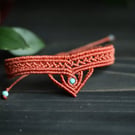 Macrame bracelet in terracota with natural stone peruvian turquoise