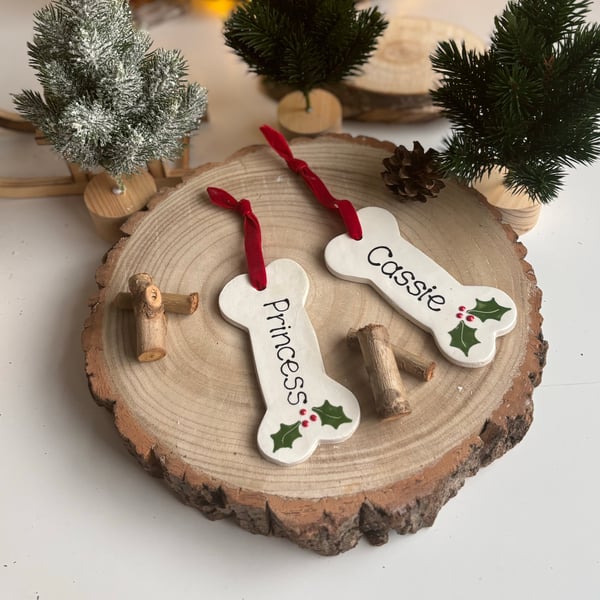 Personalised Hanging Dog Bone Christmas Tree Decoration