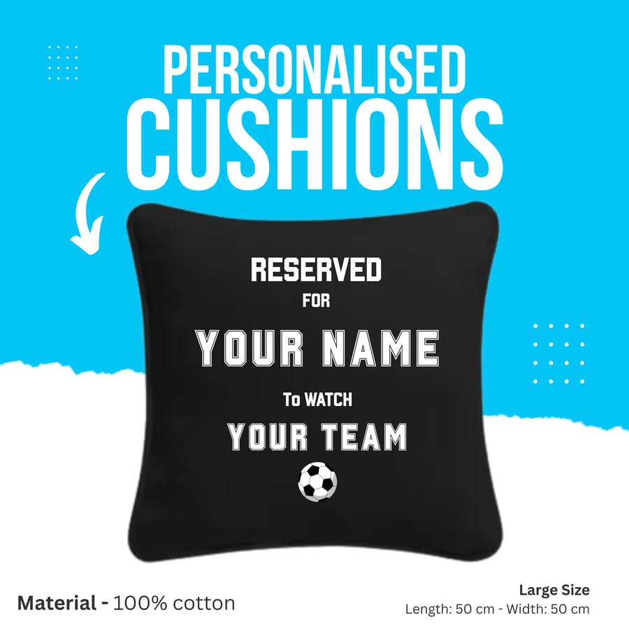 Personalised Football Cushion 20" x 20" Decorative, Cushion Home Football Gifts 