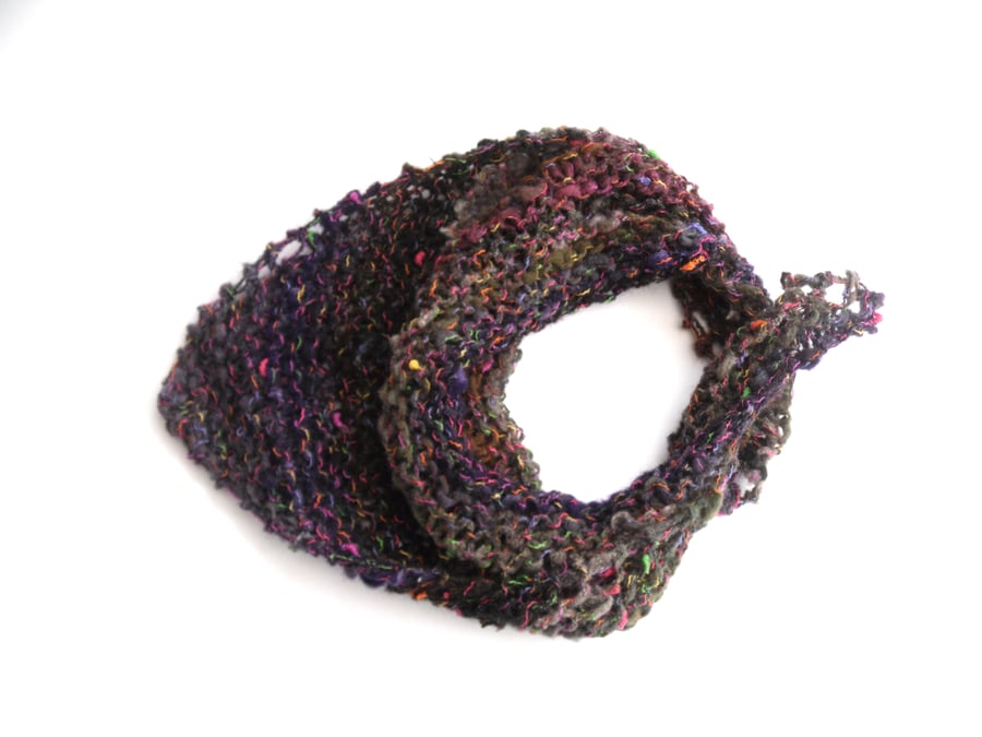 Bandana scarf , Chunky colourful hand knit cowl 