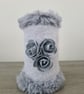 Handmade Upcycled Glass Vase,Grey Cashmere Blend Yarn,Faux Fur And Foam Roses - Image 1