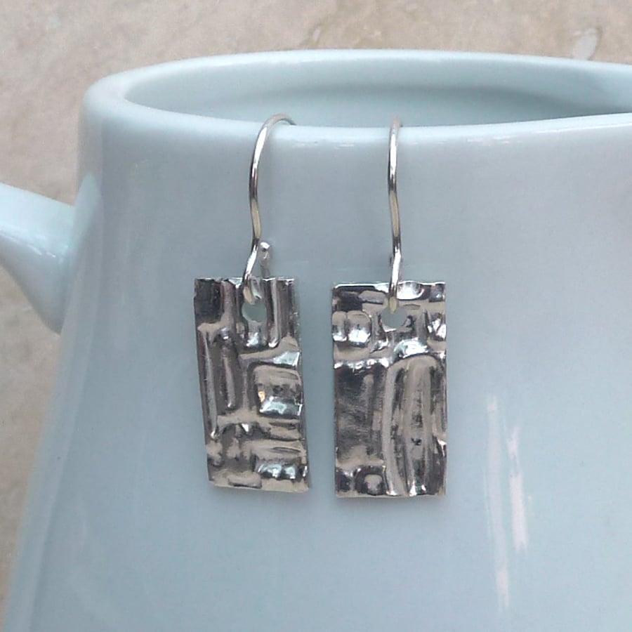 Sterling Silver Patterned Rectangle Earrings - SILV025