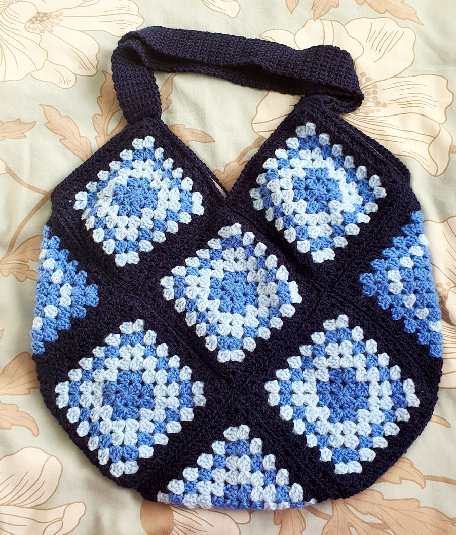 Blue crochet bag, tote bag