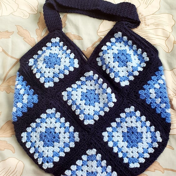 Blue crochet bag, tote bag