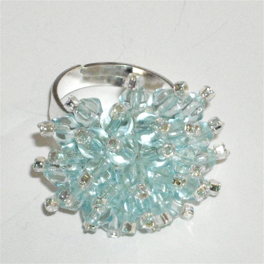 Beautiful Pale Blue Crystal Bead Ring