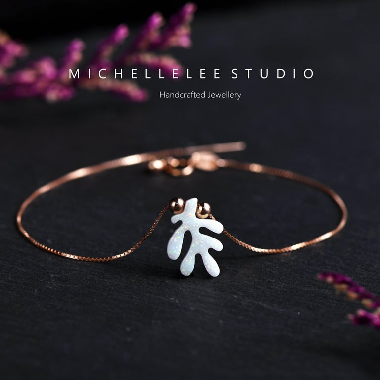 Fire Opal Tree Leaf Bracelet with 925 Sterling Silver Chain