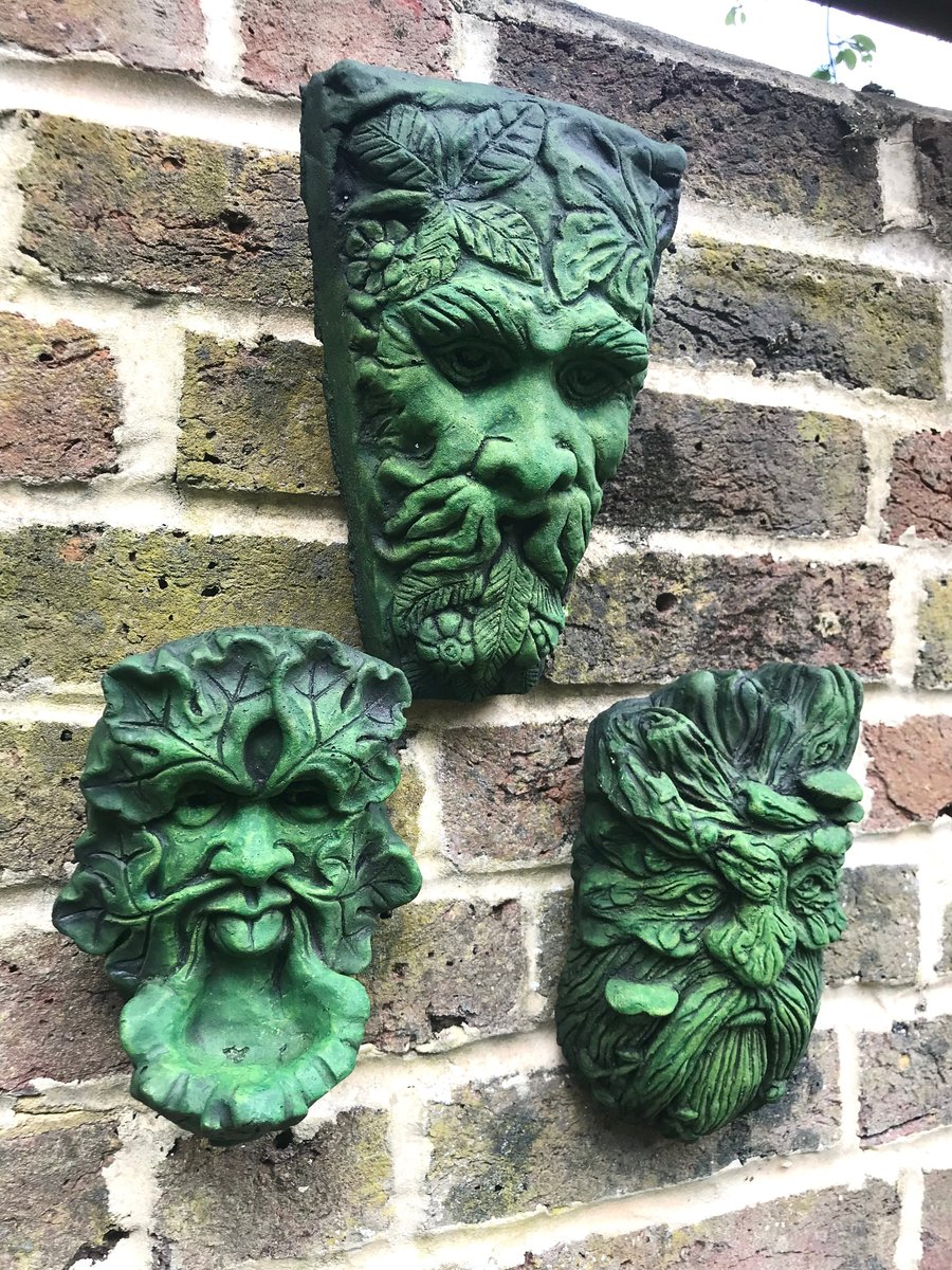 The Celtics - Set of 3 Green Man Plaques plus Free Pocket Green Man