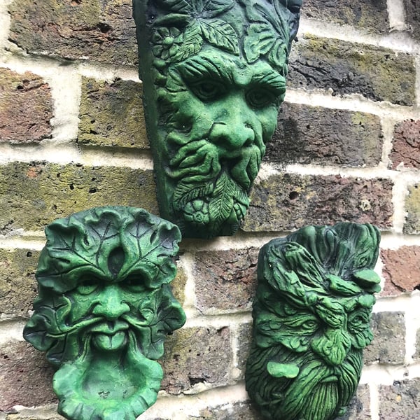 The Celtics - Set of 3 Green Man Plaques plus Free Pocket Green Man
