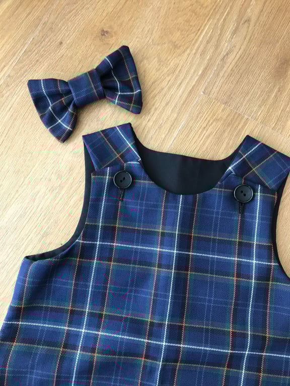 Isle of Arran Tartan Pinafore Dress and Hair Bow