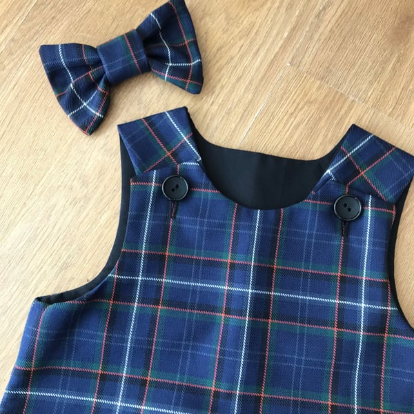 Isle of Arran Tartan Pinafore Dress and Hair Bow