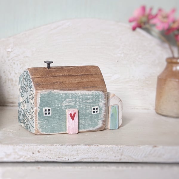 Little Handmade Painted Wooden House with Teeny Side Shed