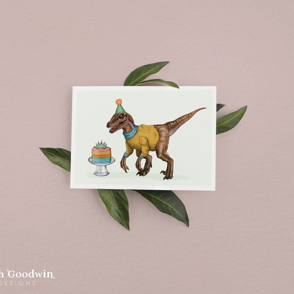Dinosaur Birthday Card - Funny Velociraptor Birthday Card, Birthday Card for Son