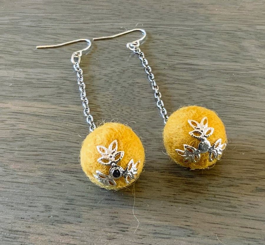 Merino Wool ball earrings