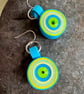 Handmade paper green blue dangle earrings  - Image 3