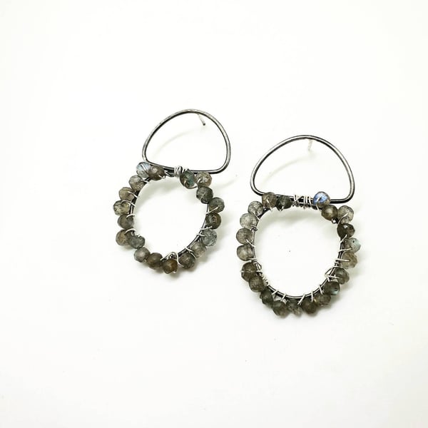 Blackened Silver and Labradorite Earrings