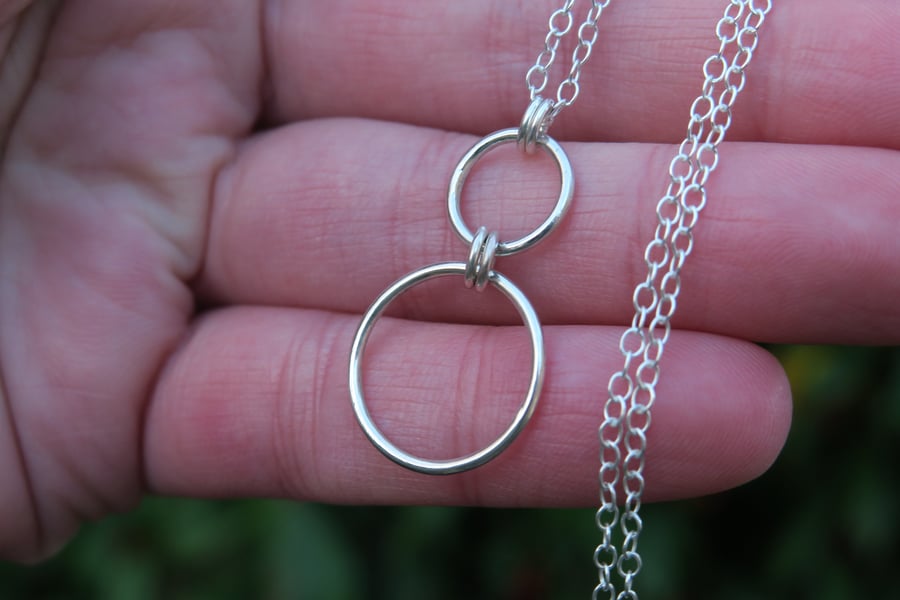 Double Circle Necklace, Sterling Silver Pendant Necklace, Minimalist Jewellery