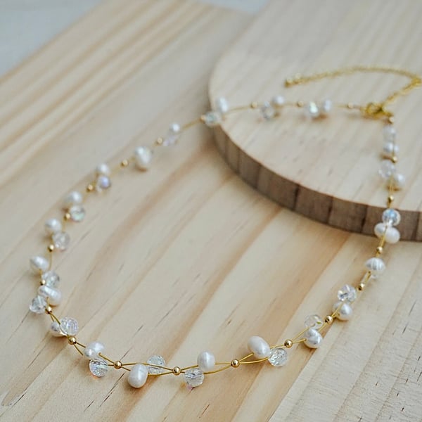 Freshwater Pearl with Beads Necklace Gold Plated Necklace