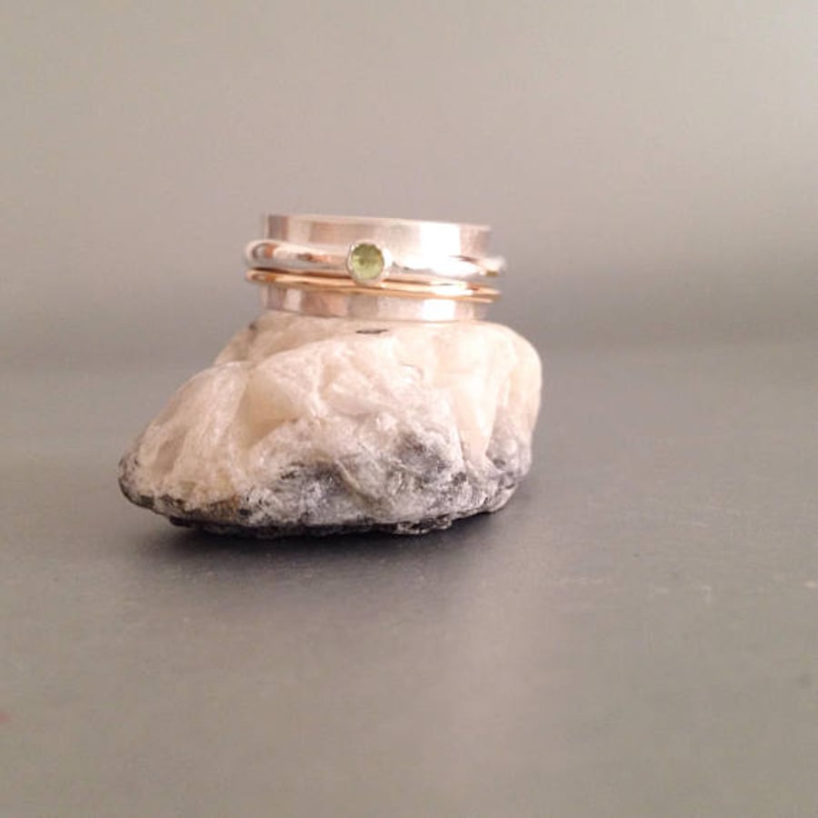 Peridot Ring - Mixed Metal ring with Peridot stone