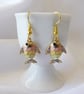 Pink Yellow & Green Fish Earrings with Enamel and Rhinestones 