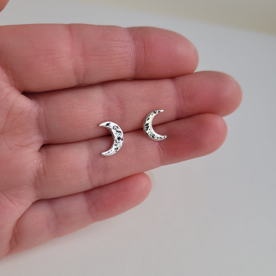 Crescent Moon Stud Earrings - Recycled Sterling Silver Studs