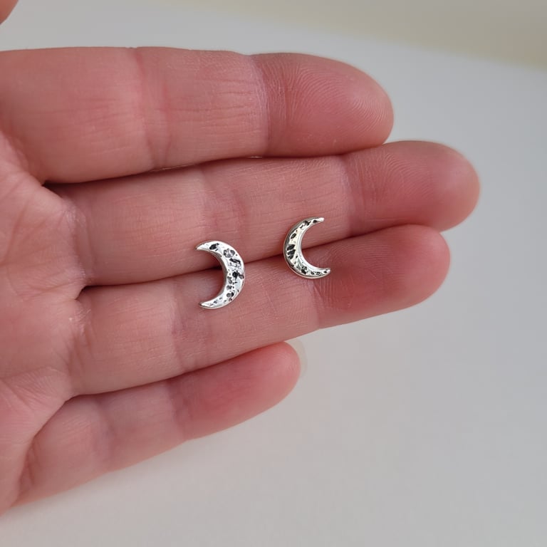 Crescent Moon Stud Earrings - Recycled Sterling Silver Studs