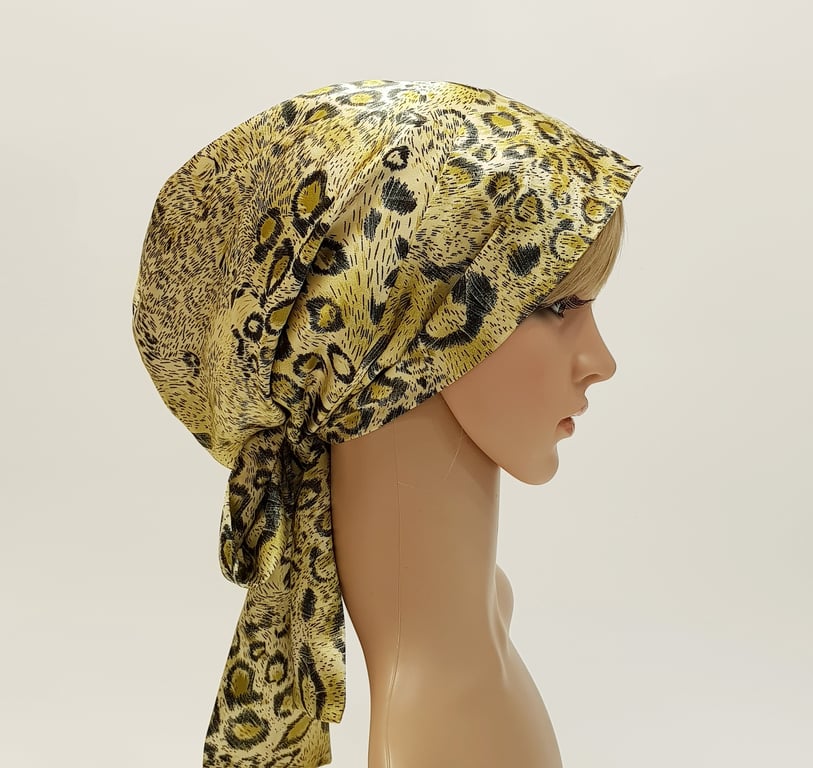 Satin lined bonnet with ties, tichel, head snood, full head covering, messy hair