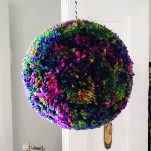 Extra large Hanging Pompom Decoration, 27cm, Fluffy Pompom Bauble, Fibre Art.
