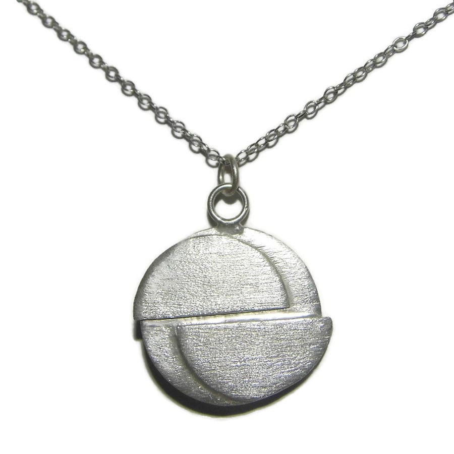 Handmade Fine Silver Semi Circle Disc Pendant, Fine Silver Necklace Gift for Her