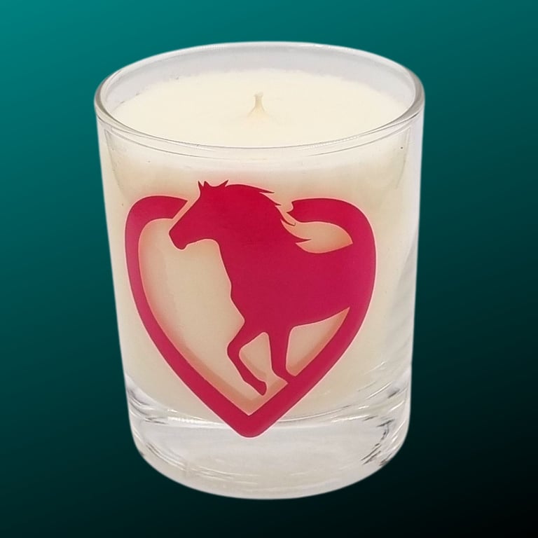 Scented Candle in Glass Fuchsia Horse in Heart 30cl Wax Blend Gift