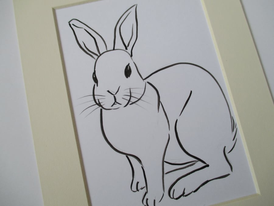 Bunny Artwork Original Rabbit Line Painting Art