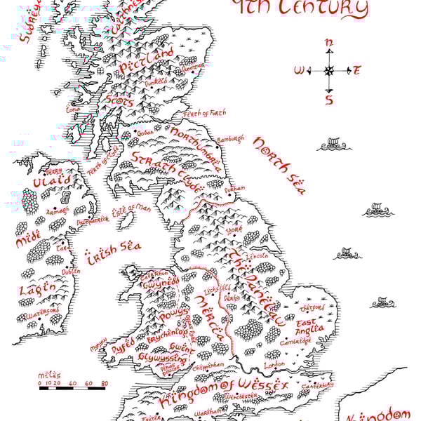 Map of Anglo Saxon Britain Hand Drawn Tolkien Style Map Artwork