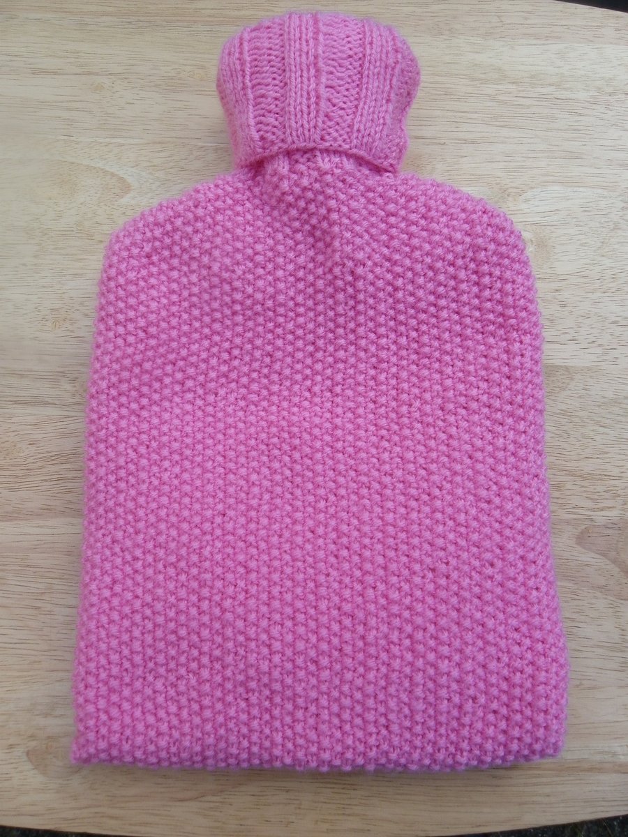 Hot water bottle cover - hand knitted - pink - cosy